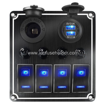 12V/24V 4 Gang Aluminum Waterproof Toggle Switch Panel